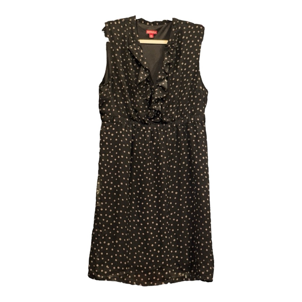Merona Sleeveless Polka Dot Dress w/ruffle V neck. Sheer layer. Size XXL AR15